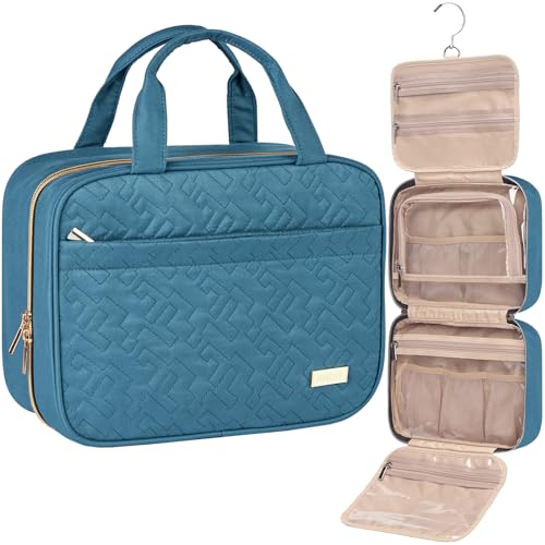 NISHEL Travel Toiletry Bag for women, Portable Hanging makeup Organizer | for Travel-Sized Shampoo, Conditioner, Brushes Set, makeup Accessories, Medium Size, Lake-Blue - color: Lake-Blue, size: Medium