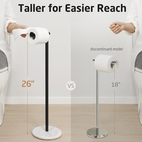 KES Black Toilet Paper Holder Freestanding 26" with Marble Base | 304 Stainless Steel, No-Drill 1-Minute Assembly, Anti-Slip Cushion Pads, Modern Design For Bathroom, Hotel Use - color: White Marble & Black Bar, size: 26"H