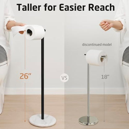 KES Black Toilet Paper Holder Freestanding 26" with Marble Base | 304 Stainless Steel, No-Drill 1-Minute Assembly, Anti-Slip Cushion Pads, Modern Design For Bathroom, Hotel Use - color: White Marble & Black Bar, size: 26"H