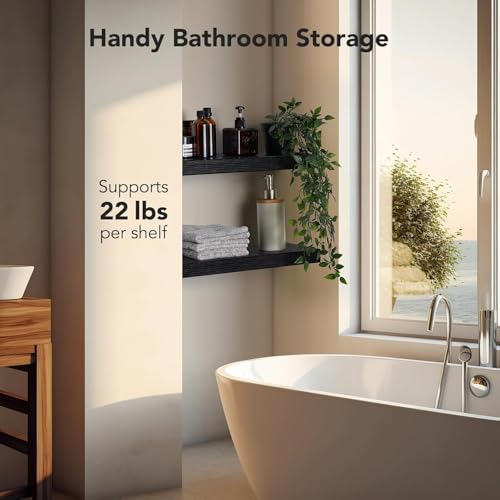 AMADA HOMEFURNISHING Floating Shelves Wall Mounted, 15 x 7 Inch Wall Shelves for Bathroom, Bedroom, Living Room, Black Shelves Set of 2 - color: Black, size: 15 inches