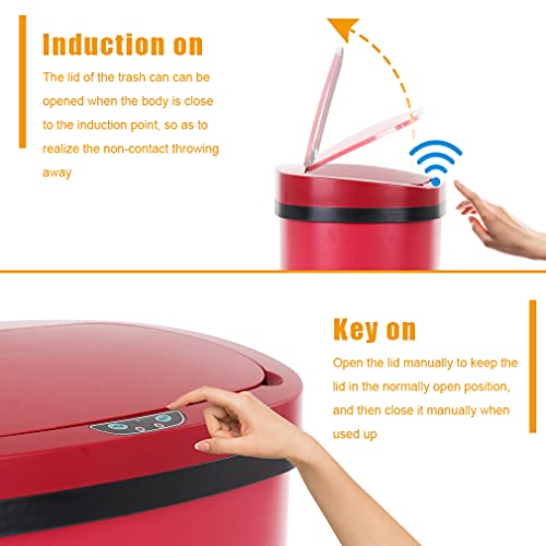 13 Gallon Stainless Steel Trash Can with Lid,Touch Free Automatic Kitchen Trash Can,Fingerprint-Resistant Soft Close Lid Garbage Can, 50L Large Capacity Garbage Can for Kitchen Home Office(Red) - color: Red