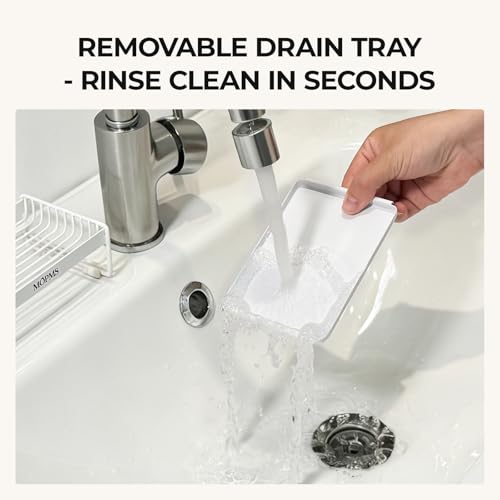 MOPMS Soap Dish for Shower, Carbon Steel Bar Soap Holder with Drainage | Durable Soap Saver with Water Tray for Bathroom, Kicthen Sink and Countertop - color: White