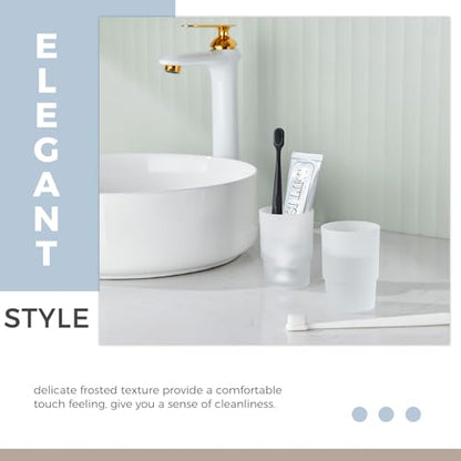 Aomasi Glass Tumbler Cups for Bathroom Sink, 2 Pack, Modern Frosted White | Thickened Substantial Glass, Bathroom Toothbrush Holder for Daily Drinking Water, Easy to Clean, Cabinet Small Items Storage - color: Frosted White