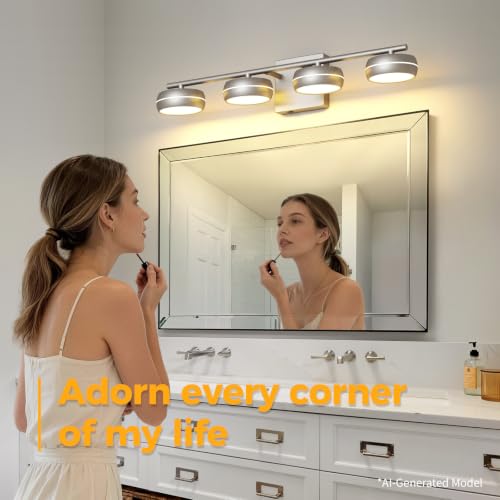 Vanity Light Fixture, 24.4 Inch 4-Light Bathroom Vanity Lighting with Brushed Nickel Finish, 5CCT Adjustable Wall Light, Dimmable Hardwired Vanity Fixture for Mirror Bathroom Guest Bath - size: 24.4 Inch Long
