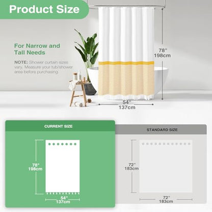 Stall Fabric Shower Curtain, 54x78 Modern Farmhouse Yellow and White Boho Striped Cloth Shower Curtain with Tassels, Hotel Luxury Bathroom Shower Curtain Set with 10 Hooks, Yellow, 54x78 - color: A. Yellow, size: 54"W x 78"L (Pack of 1)