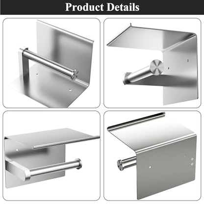 Tindbea Mega Size Toilet Paper Holder with Shelf + Towel Robe Hooks, Adhesive or Screw Wall Mounted Toilet Paper Roll Holder, Stainless Steel Bathroom Hardware Set (Brushed Nickel) - color: Brushed Nickel, size: Large