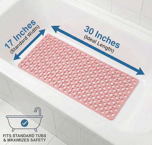 Nonslip Bathtub Mat Extra Soft TPE Bath Mat for Kids, Machine Washable Bathroom Shower Mat, Smooth/Non-Textured Tubs Only, 30L x 17W Inch (Pink) - color: Pink, size: 30" x 17" (Rectangular)
