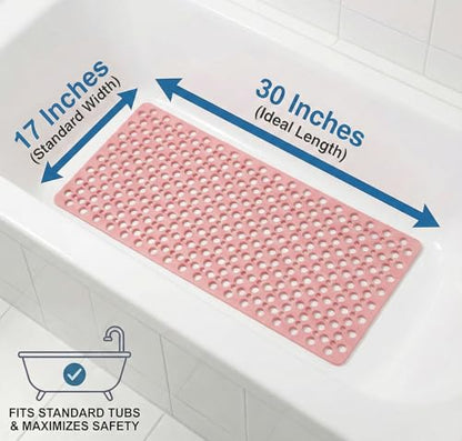 Nonslip Bathtub Mat Extra Soft TPE Bath Mat for Kids, Machine Washable Bathroom Shower Mat, Smooth/Non-Textured Tubs Only, 30L x 17W Inch (Pink) - color: Pink, size: 30" x 17" (Rectangular)