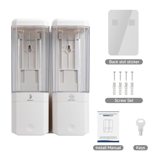 Shampoo and Conditioner Dispenser,GlintGath Shower Dispenser 2 Chamber No Drill Shampoo Dispenser for Shower Wall Mounted Shower Soap Dispenser for Bathroom Hotel,Large Capacity 2 * 500ML,White - color: Clear White 2 Chamber