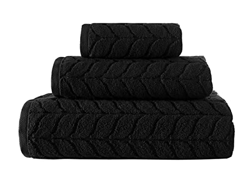 BAGNO MILANO Certified Organic Turkish Cotton Bath Towels, Luxury Jacquard Absorbent, Ultra Soft-Plush Organic Towel Set (Black, Towel Set of 6) - color: Black