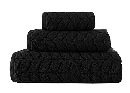BAGNO MILANO Certified Organic Turkish Cotton Bath Towels, Luxury Jacquard Absorbent, Ultra Soft-Plush Organic Towel Set (Black, Towel Set of 6) - color: Black