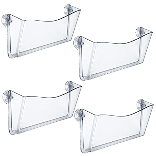 Azar Displays 250055 Clear Plastic Wall Mount File Holder with Suction Cups, 4-Pack - color: CLEAR, style: Suction Cup
