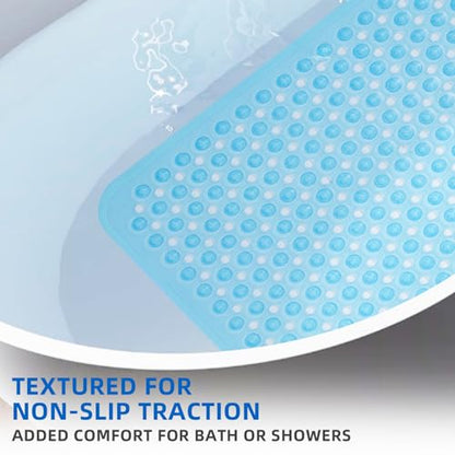 MOONFLY Shower and Bathtub Mat,40x16 Inches,Extra Long Non Slip Mats with Suction Cups and Drain Holes, Machine Washable and Anti Slip Bathmats, Bathroom Mats for Tub Nonslip (Clear Blue) - color: Clear Blue