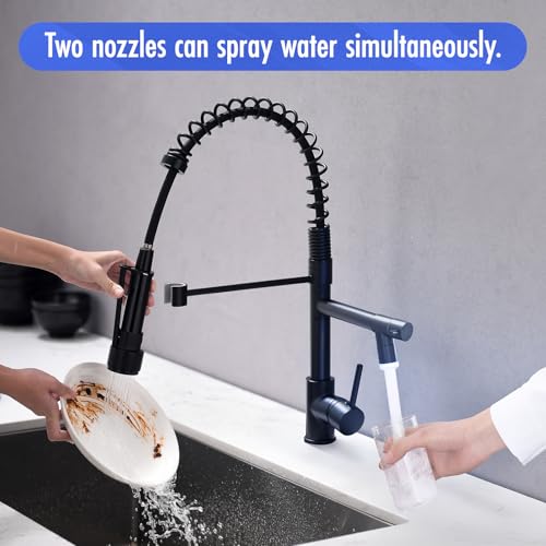 AIMADI Kitchen Faucet,Black Kitchen Faucet,Commercial Pull Down Sprayer | Single Handle Single Hole Spring Kitchen Sink Faucet,Matte Black - color: Matte Black, style: with LED Sprayer