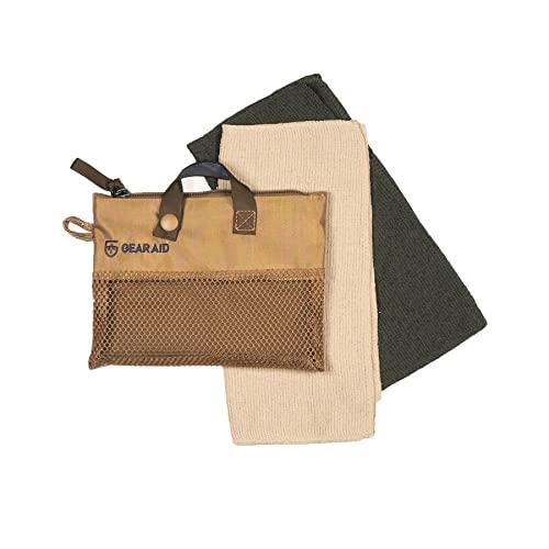 GEAR AID Micro-Terry Washcloth Kit for Travel, Two Cloths 10"x10", OD Green & Sand