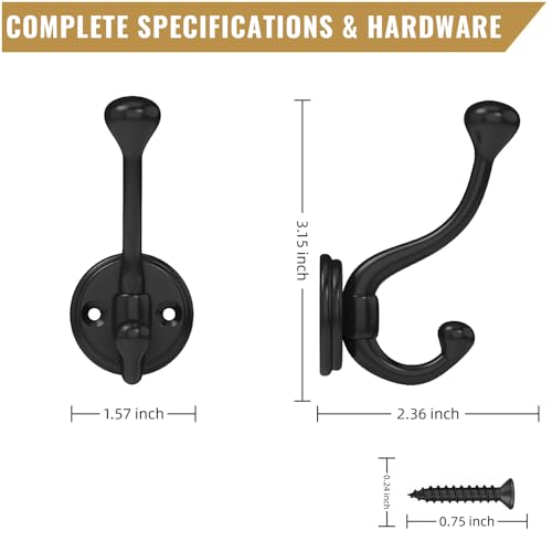 8 Pack wall Hooks for Hanging, Heavy Duty Coat Hook wall Mount, Easy to Install Metal Closet Hooks, Apply to Bathrooms, Bedrooms, Living Rooms, Entrances (Black)
