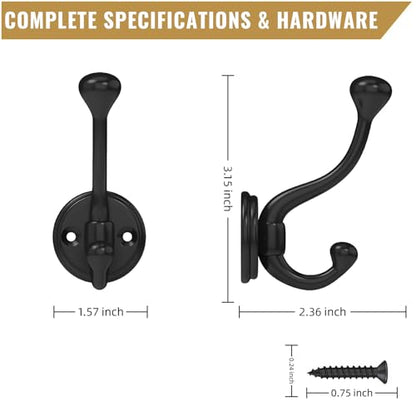 8 Pack wall Hooks for Hanging, Heavy Duty Coat Hook wall Mount, Easy to Install Metal Closet Hooks, Apply to Bathrooms, Bedrooms, Living Rooms, Entrances (Black)