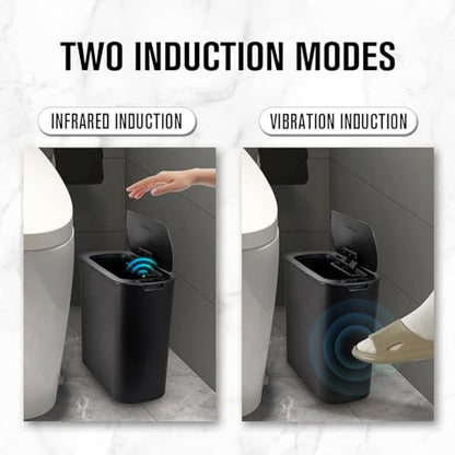 Cesun Automatic Small Bathroom Trash Can with Lid, 2.6 Gallon, Black | Motion Sensor, Plastic, Touchless, Odor Control, Smart Garbage Can, Battery Operated, Manual Button, for Office/RV/Bedroom - color: Black