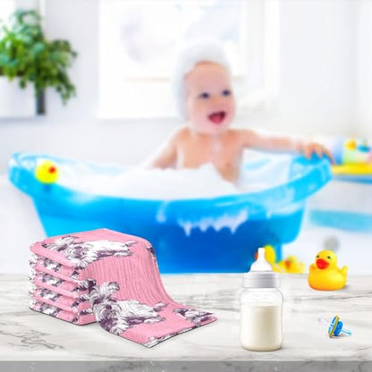 Dog Pattern Pink Baby Washcloths - 5 Pack Muslin Cotton Face Towels for Baby Newborn Girls and Boys - Soft and Absorbent - 11.8 Inch - size: 5 Pack