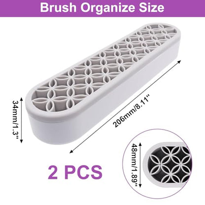 2Pcs Grey Silicone Makeup Brush Holder Stand Makeup Brush Storage Make Up Brushes Holder Organizer for Painting Pen Brushes Nail Clippers Drill Pens Ruler Sewing Craft Tools - color: Grey