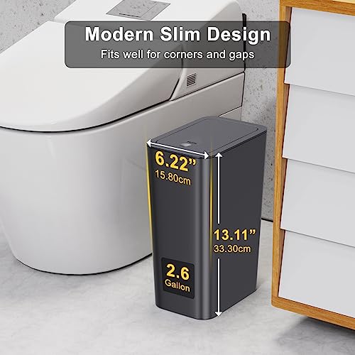 N. NETDOT 3 Pack 10L / 2.6 Gallon Small Trash Can with Lid,Bathroom Garbage Can with Pop-Up Lid,Waste Basket for Bathroom,Kitchen,Bedroom,Powder Room,Office,College (Black-Grey-Off White) - color: Black-Grey-Off White, size: 3 X 2.6 Gal