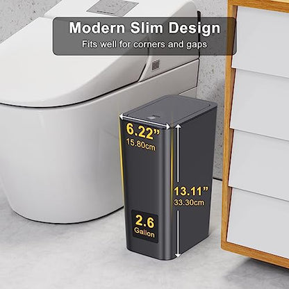 N. NETDOT 3 Pack 10L / 2.6 Gallon Small Trash Can with Lid,Bathroom Garbage Can with Pop-Up Lid,Waste Basket for Bathroom,Kitchen,Bedroom,Powder Room,Office,College (Black-Grey-Off White) - color: Black-Grey-Off White, size: 3 X 2.6 Gal