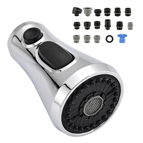 Universal Kitchen Faucet Head Replacement Chrome,ABS Plastic | 3 Modes(Stream,Spray and Double Blade Spray),Pull Down Nozzle with 17-Adapter for Moen,Delta,Kohler,American Standard Faucet - color: Polished Chrome