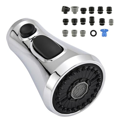 Universal Kitchen Faucet Head Replacement Chrome,ABS Plastic | 3 Modes(Stream,Spray and Double Blade Spray),Pull Down Nozzle with 17-Adapter for Moen,Delta,Kohler,American Standard Faucet - color: Polished Chrome
