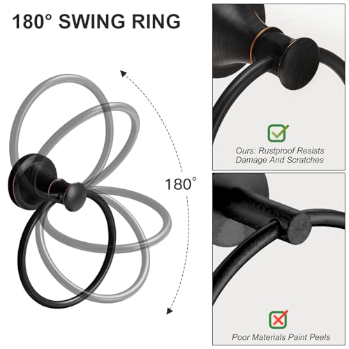Towel Ring, Bathroom Hand Towel Holder Wall Mounted Oil Rubbed Bronze | Modern Round, Heavy Duty Towel Rack Hanger, Hardware Accessory, SUS 304 Stainless Steel Rustproof for Bath, Kitchen, RV - color: Oil Rubbed Bronze