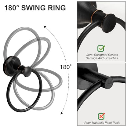 Towel Ring, Bathroom Hand Towel Holder Wall Mounted Oil Rubbed Bronze | Modern Round, Heavy Duty Towel Rack Hanger, Hardware Accessory, SUS 304 Stainless Steel Rustproof for Bath, Kitchen, RV - color: Oil Rubbed Bronze