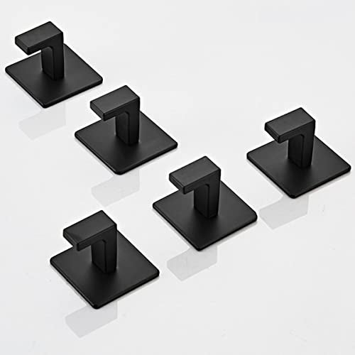 Flybath 2PCS Towel Hook Self Adhesive SUS 304 Stainless Steel Matte Black | Square, No Drill, Strong Hold, Rustproof, Wall Mount, Stylish Coat Robe Door Hooks For Hanging, Kitchen Bathroom Accessories - color: Matt Black