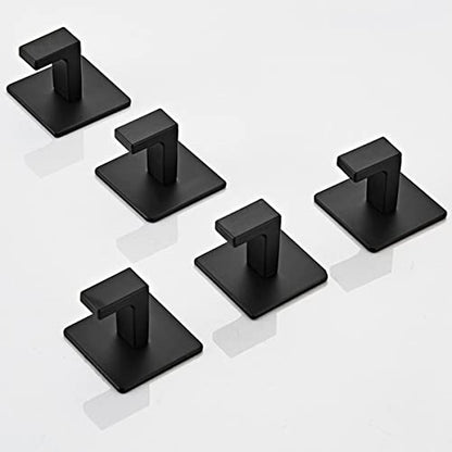 Flybath 2PCS Towel Hook Self Adhesive SUS 304 Stainless Steel Matte Black | Square, No Drill, Strong Hold, Rustproof, Wall Mount, Stylish Coat Robe Door Hooks For Hanging, Kitchen Bathroom Accessories - color: Matt Black