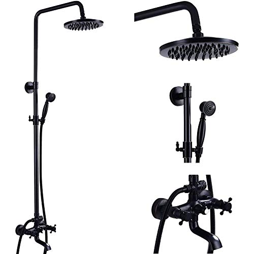 NeierThodore Oil Rubbed Bronze Shower Faucet Set Complete Shower System 8 Rain Shower 2 Cross Knobs Wall Mounted Mixer Bathroom Shower Tub Tap Bathroom Fixtures Wall Mount - color: Oil Rubbed Bronze, size: 8 Inch 3 Modes