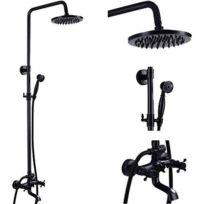 NeierThodore Oil Rubbed Bronze Shower Faucet Set Complete Shower System 8 Rain Shower 2 Cross Knobs Wall Mounted Mixer Bathroom Shower Tub Tap Bathroom Fixtures Wall Mount - color: Oil Rubbed Bronze, size: 8 Inch 3 Modes