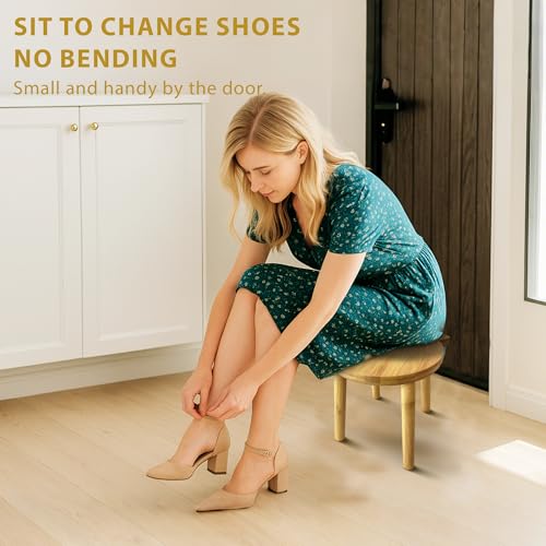 9.8 in Small Wooden Stool, Non-Slip Small Round Stool, Portable and Sturdy, Suitable for Footstools in Bedroom, Bathroom, Kitchen (S) - style: A