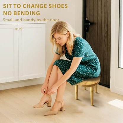 9.8 in Small Wooden Stool, Non-Slip Small Round Stool, Portable and Sturdy, Suitable for Footstools in Bedroom, Bathroom, Kitchen (S) - style: A