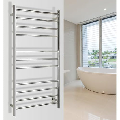 WarmlyYours Ontario Heated Towel Rack, 11 Bars, Polished Stainless Steel | Wall-mounted electric towel warmer for bathrooms, 11 heated bars, hardwired, spa-like warm towels every day