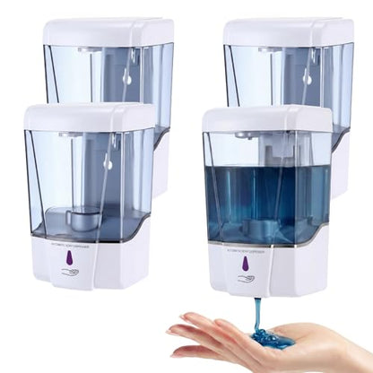 4 Pack Automatic Soap Dispenser Touchless 600 ml / 20 oz Wall Mount Hand Sanitizer Dispenser Sensor Hand Soap Pump for Commercial Place Bathroom Offices Home Kitchen Hotel (White) - color: White