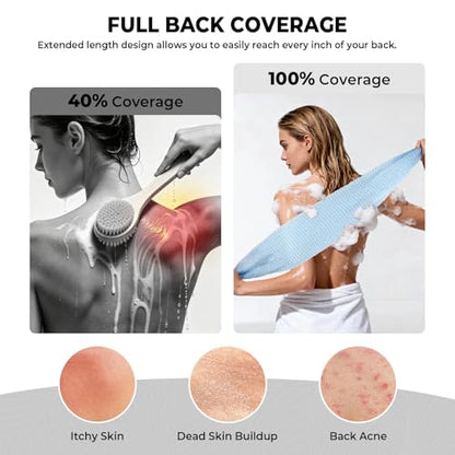 3D Wave Weave Japanese Exfoliating Washcloth, Long Exfoliating Back Scrubber for Shower, Hygienic Body Scrub Towel, Korean Style, Aqua (Normal) - color: Sky Blue