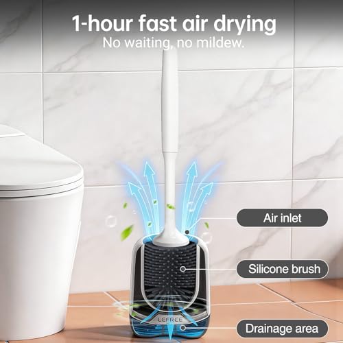 Silicone Toilet Brush and Holder Set with Ventilated Holder, Floor Standing & Wall Mounted Toilet Scrubber - color: Black, size: 1 Pack