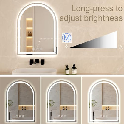 Arched LED Bathroom Mirrors with Lights 22"x36", Anti-Fog, Dimmable, Shatterproof, Touch Sensor - size: 36"L x 22"W