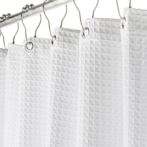 Creative Scents Fabric White Shower Curtain for Bathroom - 72 x 84 Spa, Hotel Luxury Matt Waffle Weave Square Design, Water Repellent, 230 GSM Weighty Cloth, for Decorative Bathroom Curtains - size: 72"W x 84"L (Pack of 1)