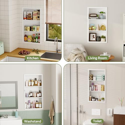 14x24 Medicine Cabinet Recessed Stainless Steel, 3-Tier, Medicine Cabinet Organizer,Stainless Steel Wall Niche, Bathroom Wall Cabinet, Recessed Bathroom Cabinet, Wall Cabinet - color: White, size: Classic 3-Tier