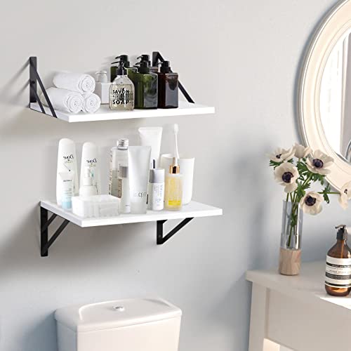 Tectocker-DOU 2 Pc Deep Floating Wall Shelves, Heavy Duty, 16x12, White | Easy Install, All Hardware Included. Holds 40 Lbs. Easy-Clean. For Living Room, Kitchen, Bathroom, Bedroom, Office. - color: White, size: 16W×12D