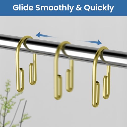Gold Shower Curtain Hooks Rings ，Double Sided Shower Curtain Rings Rust Proof，12 pcs Shower Hooks for Inside Shower，Smooth Sliding Anti-Drop Double Shower Rings for Curtain (Gold) - color: Gold
