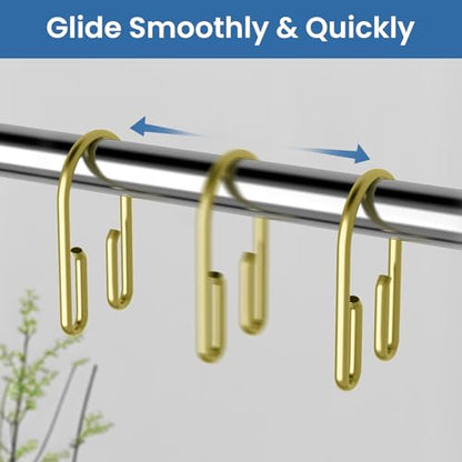 Gold Shower Curtain Hooks Rings ，Double Sided Shower Curtain Rings Rust Proof，12 pcs Shower Hooks for Inside Shower，Smooth Sliding Anti-Drop Double Shower Rings for Curtain (Gold) - color: Gold
