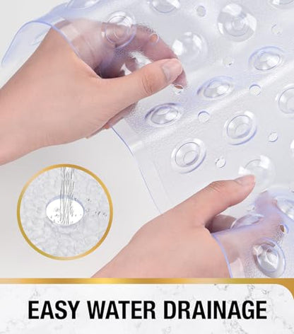 HITSLAM Square Shower Mat, Non Slip PVC Stall Mat, 24"x24", Clear | Power Grip Suction Cups, Center Drain Hole, Built-In Hanging Holes, Machine Washable Bathroom Floor Mat, Soft On Feet - color: Crystal Clear