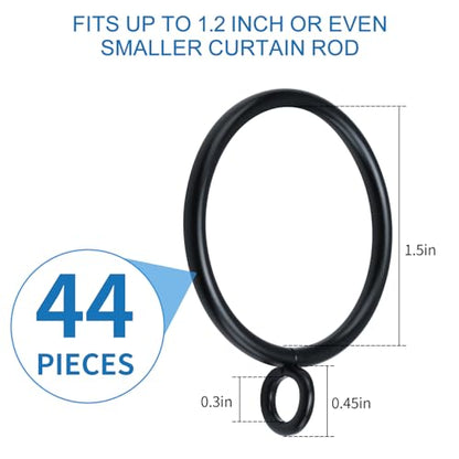 44 Pack Curtain Rings with Eyelets, Metal Drapery Ring for Pinch Pleat Curtains, Drape Ring 1.5 Inch I D, Fits Up to 1.2 in Rod (Black) - color: Black