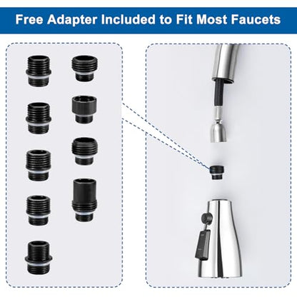 Kitchen Faucet Head Replacement, Premium 3 Function Pull Down Spray Head with 9 Adapters, Kitchen Sink Faucet Head Compatible with American Standard, Moen/Delta Faucets, Chrome - color: Chrome