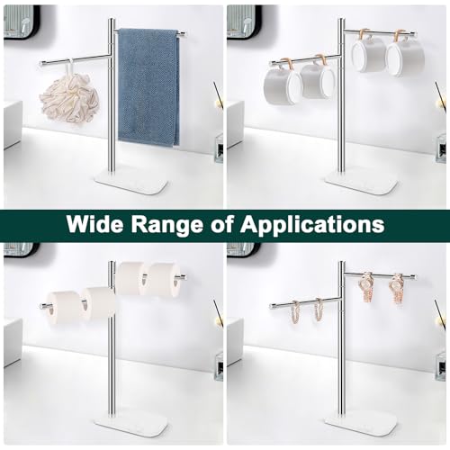 Hand Towel Holder, F-Shape Hand Towel Stand with Marble Base, Stainless Steel Swivel Hand Towel Rack Bar Standing for Bathroom Kitchen Countertop, 2 Arms (Chrome Finish) - color: Chrome Finish